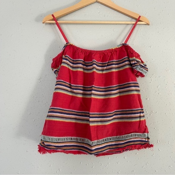 🦋 DRA Los Angeles Red Striped Off the Shoulder Casual Summer Vacation Colorful - Picture 7 of 9